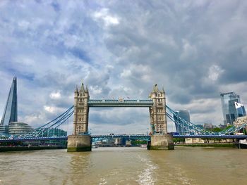 View of bridge over river against cloudy sky