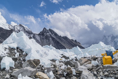 Scenic view of snowcapped mountains against sky