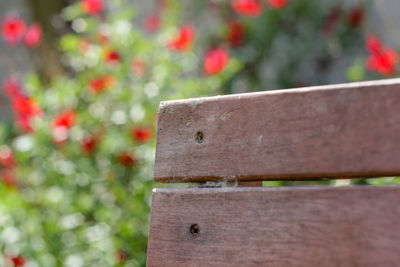 Close-up of wooden fence on field