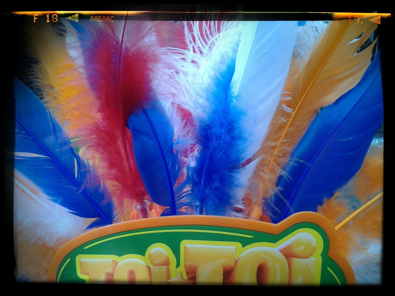 transfer print, auto post production filter, blue, multi colored, low angle view, yellow, colorful, sky, indoors, no people, sunlight, day, close-up, hanging, nature, panoramic, chair, vibrant color, in a row