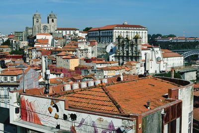 High angle view of townscape against sky