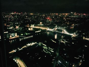 Aerial view of city at night