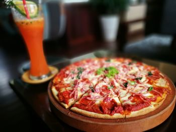 Close-up of pizza on table