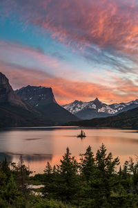 Scenic view of lake against sky during sunset