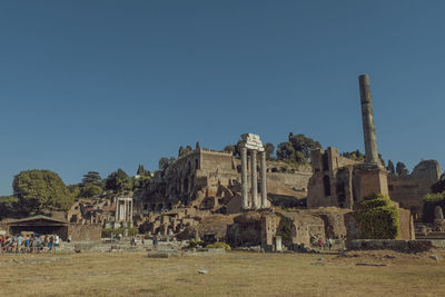 Old temple against clear blue sky