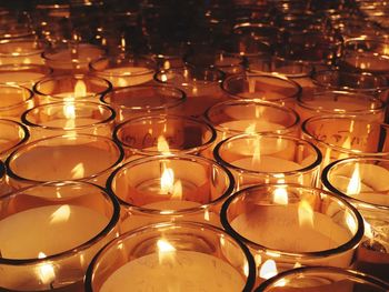 Full frame shot of lit tea lights