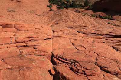 High angle landscape of red rock formations in snow canyon state park in utah