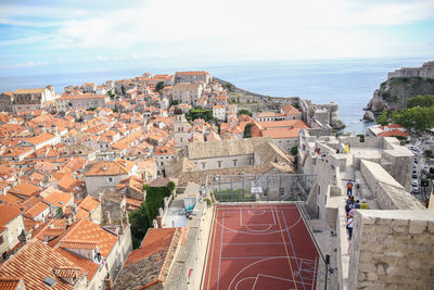High angle view of houses in sea