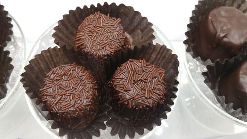 High angle view of cupcakes on table