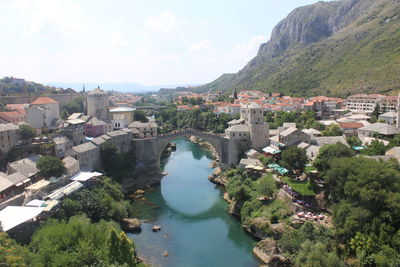 High angle view of buildings in town