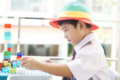 Side view portrait of a boy