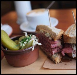 Close-up of food in plate on table