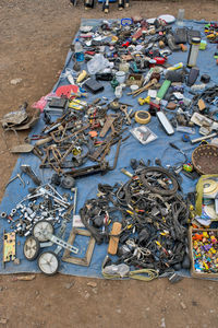 High angle view of garbage on floor