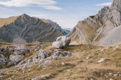 Scenic view of rocky mountains against sky