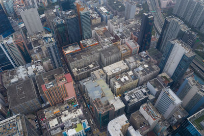 High angle view of modern buildings in city