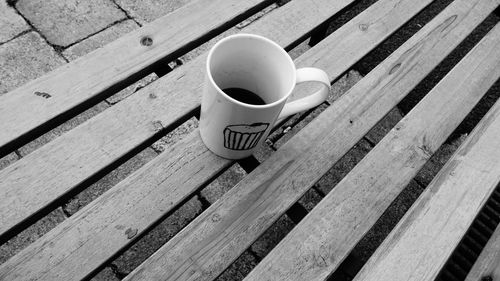 High angle view of coffee cup on table