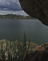 Scenic view of sea against cloudy sky