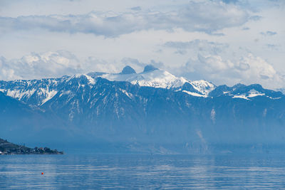 Scenic view of snowcapped mountains against sky