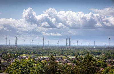 Teutoburger wald, and the village hörstel-riesenbeck with  the many wind turbines
