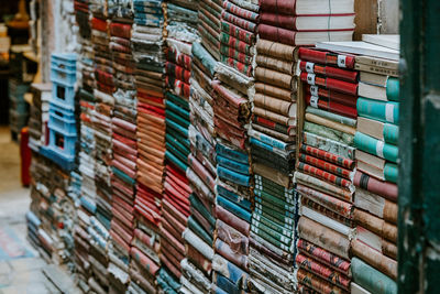 Stack of books for sale in store