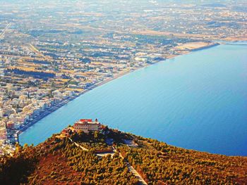 Aerial view of loutraki by sea