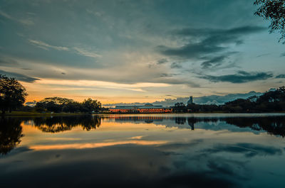 Scenic view of lake against sky during sunset