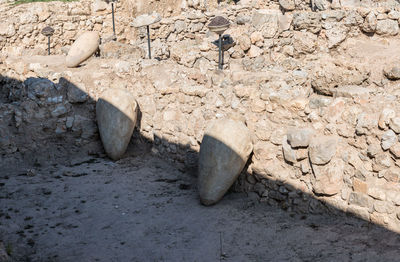 High angle view of stone wall