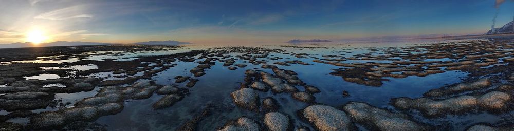 View of sea against cloudy sky during sunset