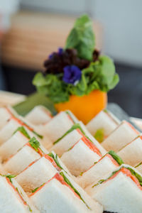 High angle view of chopped vegetables on table