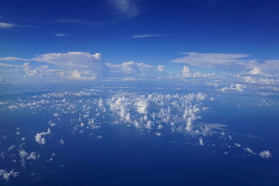 Aerial view of sea against blue sky