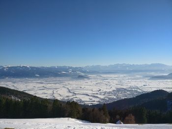 Scenic view of landscape against clear blue sky