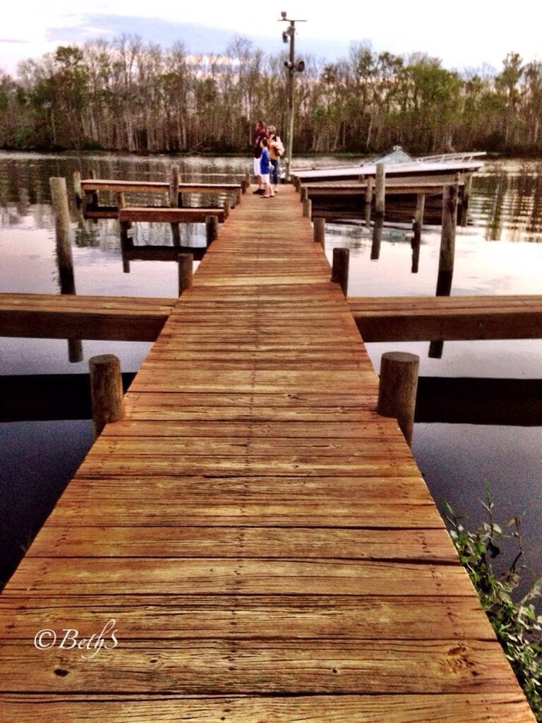 railing, pier, wood - material, the way forward, tree, boardwalk, water, footbridge, lake, men, bridge - man made structure, river, wood, connection, wooden, leisure activity, diminishing perspective, lifestyles