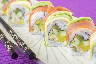 Close-up of sushi in plate