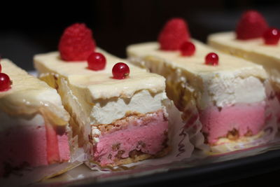 Slice of cakes arranged side by side