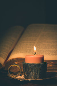 Close-up of burning candle