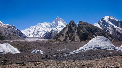 Landscape of karakorum mountain in summer, khuspang camp, k2 laila peak and gondogoro glacier