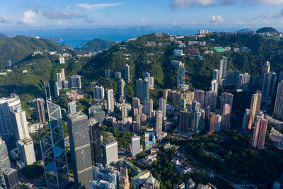 High angle view of buildings in city