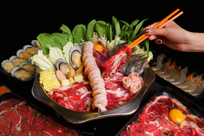 High angle view of person preparing food