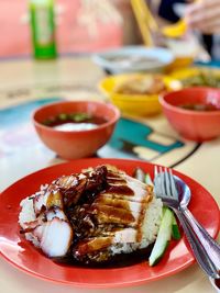 Close-up of food in plate on table