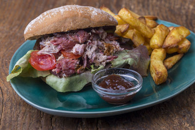 Close-up of food in plate on table