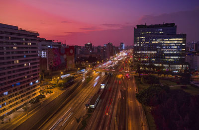 Aerial panoramic view of the lima express way, long exposure, lima, peru.