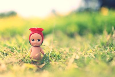 Close-up of stuffed toy on field