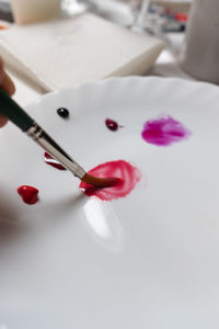 Close-up of paintbrush in plate