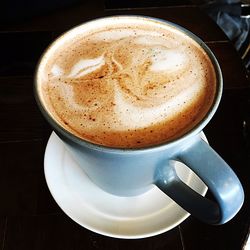 High angle view of coffee on table