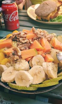 High angle view of food in plate