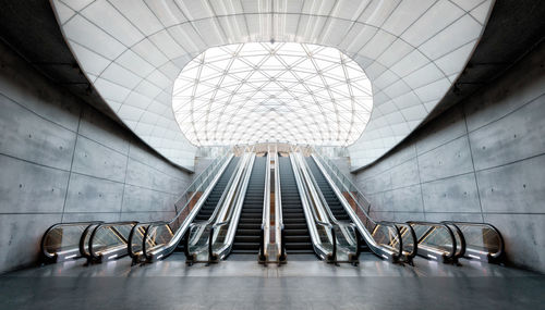 Interior of illuminated subway station