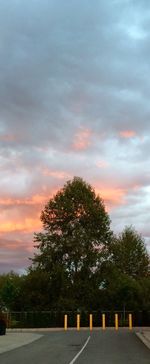 Road amidst trees against sky during sunset