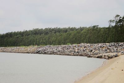 Scenic view of shore against sky