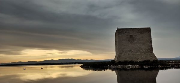 Scenic view of lake against sky during sunset