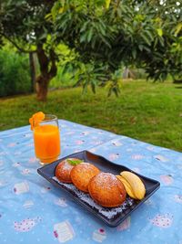 Fried ice cream with orange juice